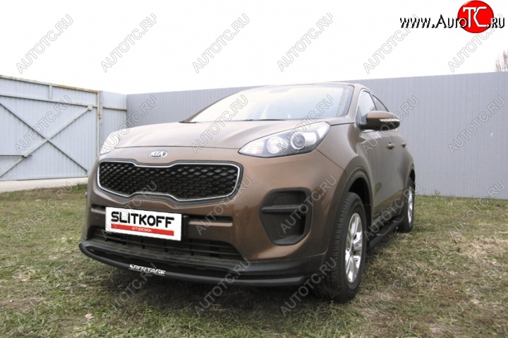 7 549 р. Защита переднего бампера из трубы d42 Slitkoff (с надписью )  KIA Sportage  4 QL (2016-2018) дорестайлинг (Цвет: серебристый)  с доставкой в г. Пермь