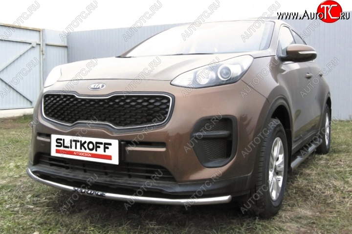 10 799 р. Одинарная защита переднего бампера диаметром 42 мм с надписью Slitkoff  KIA Sportage  4 QL (2016-2018) дорестайлинг (Нержавейка, Полированная)  с доставкой в г. Пермь