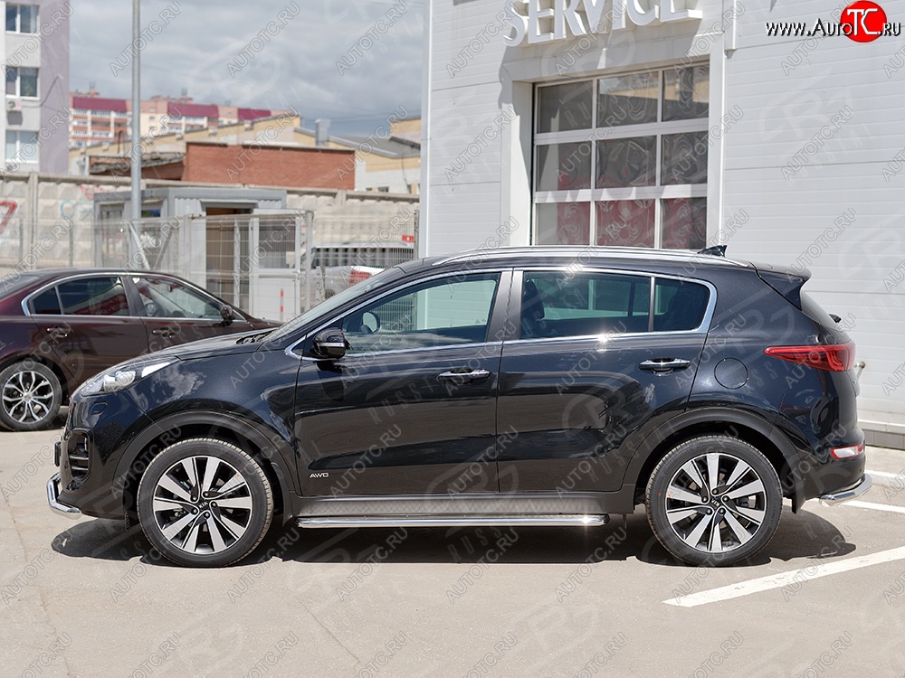 35 549 р. Порожки для ног (Ø42) SLITKOFF  KIA Sportage  4 QL (2016-2018) дорестайлинг (лист - нержавейка, профиль - нержавейка)  с доставкой в г. Пермь