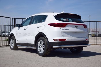 16 989 р. Защита заднего бампера PT GROUP одинарная Ø63мм (НПС) KIA Sportage 2016-2018)  KIA Sportage  4 QL (2016-2018) дорестайлинг (Нержавеющая полированная сталь)  с доставкой в г. Пермь. Увеличить фотографию 2