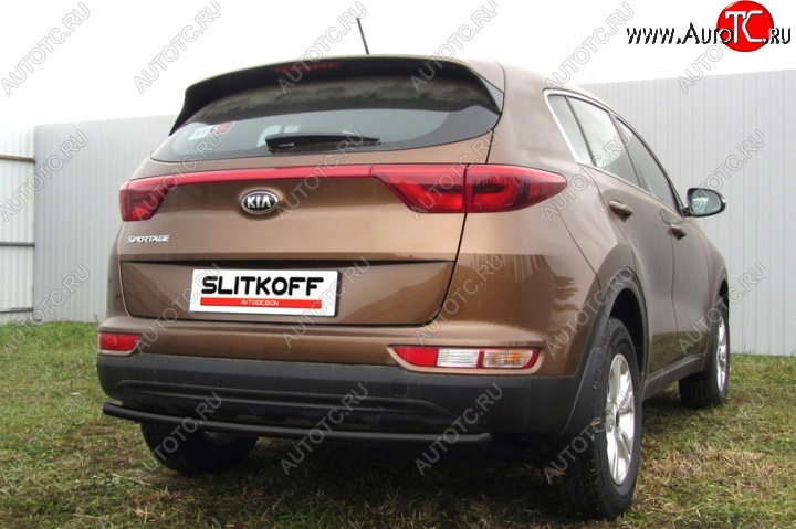 3 199 р. Защита заднего бампера из трубы d42 Slitkoff (короткая)  KIA Sportage  4 QL (2016-2018) дорестайлинг (Цвет: серебристый)  с доставкой в г. Пермь