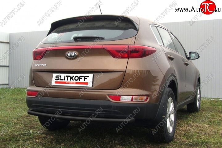 3 299 р. Защита заднего бампера из трубы d57 Slitkoff (радиусная)  KIA Sportage  4 QL (2016-2018) дорестайлинг (Цвет: серебристый)  с доставкой в г. Пермь