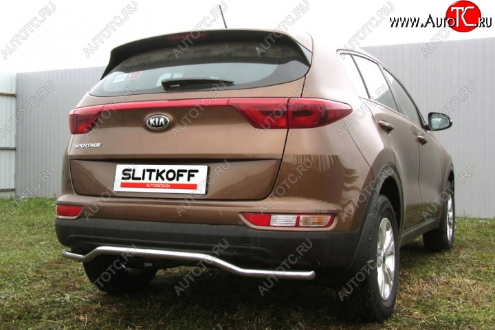 11 449 р. Защита заднего бампера из изогнутой трубы диаметром 42 мм Slitkoff  KIA Sportage  4 QL (2016-2018) дорестайлинг (Нержавейка, Полированная)  с доставкой в г. Пермь