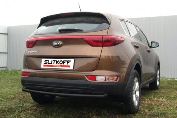 8 199 р. Защита заднего бампера Slitkoff (Ø 57 мм)  KIA Sportage  4 QL (2016-2018) дорестайлинг (Сталь с полимерным покрытием. Цвет: черный)  с доставкой в г. Пермь. Увеличить фотографию 2