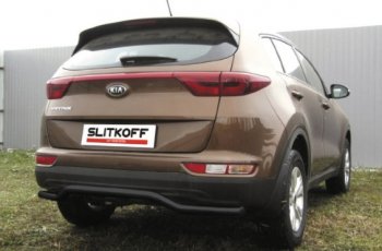 8 349 р. Защита заднего бампера Slitkoff (Ø 57, волна)  KIA Sportage  4 QL (2016-2018) дорестайлинг (Сталь с полимерным покрытием. Цвет: черный)  с доставкой в г. Пермь. Увеличить фотографию 2
