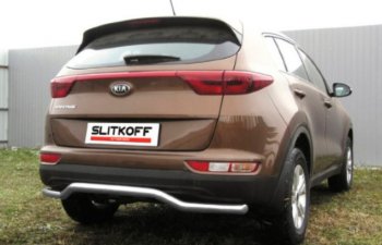 8 349 р. Защита заднего бампера Slitkoff (Ø 57, волна)  KIA Sportage  4 QL (2016-2018) дорестайлинг (Сталь с полимерным покрытием. Цвет: серебристый)  с доставкой в г. Пермь. Увеличить фотографию 2