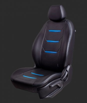 10 299 р. Чехлы для сидений Lord Autofashion Турин 2 (экокожа, спинка 40/60, подлокотник, 2 П- и 3 Г-образных подголовника)  KIA Sportage  4 QL (2016-2018) дорестайлинг (Черный, вставка черная/синяя, строчка синяя)  с доставкой в г. Пермь. Увеличить фотографию 2