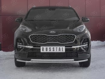 Защита переднего бампера (2 трубы Ø42 мм, нержавейка) SLITKOFF KIA Sportage  4 QL (2018-2022) рестайлинг