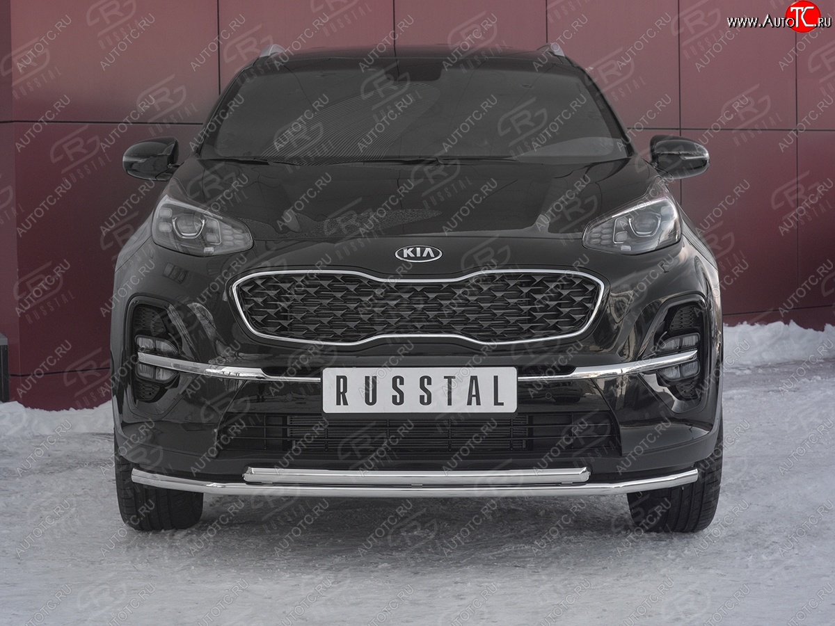 19 999 р. Защита переднего бампера (2 трубы Ø42 мм, нержавейка) SLITKOFF  KIA Sportage  4 QL (2018-2022) рестайлинг  с доставкой в г. Пермь
