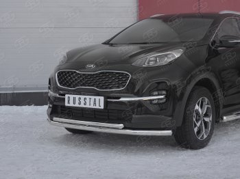 20 849 р. Защита переднего бампера (2 трубы Ø63 и 42 мм, нержавейка) SLITKOFF  KIA Sportage  4 QL (2018-2022) рестайлинг  с доставкой в г. Пермь. Увеличить фотографию 2