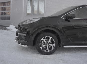 26 999 р. Защита переднего бампера (2 трубы Ø63 мм с клыками, нержавейка) SLITKOFF  KIA Sportage  4 QL (2018-2022) рестайлинг  с доставкой в г. Пермь. Увеличить фотографию 2