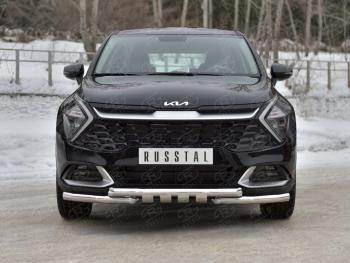 Защита переднего бампера (кроме STYLE и X-LINE, труба d63 с клыками) SLITKOFF KIA Sportage  5 NQ5 (2021-2025)