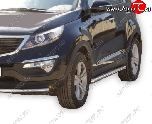 10 899 р. Защита порогов ТехноСфера (Техно Сфера) (Сталь с покрытием, 63.5 mm)  KIA Sportage  3 SL (2010-2016) дорестайлинг, рестайлинг (цвет: Серебристый)  с доставкой в г. Пермь