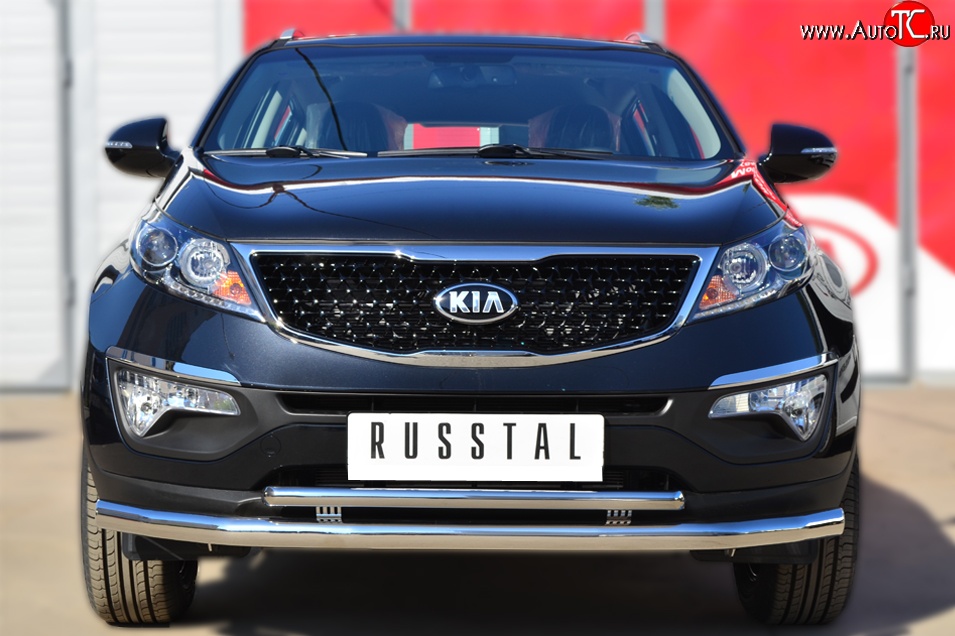 18 699 р. Защита переднего бампера (2 трубыØ63 и 42 мм, нержавейка) SLITKOFF  KIA Sportage  3 SL (2010-2014) дорестайлинг  с доставкой в г. Пермь