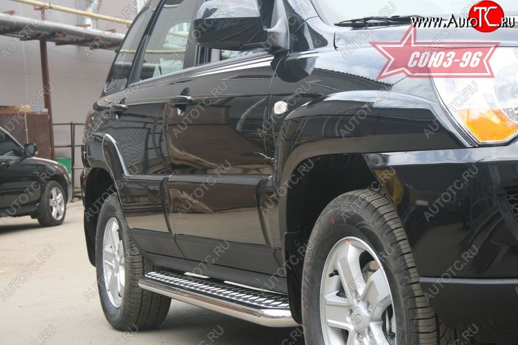 14 849 р. Защита порогов с листом рестайлинг Souz-96 (d60).  KIA Sportage  2 JE,KM (2004-2008) дорестайлинг  с доставкой в г. Пермь