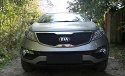 Средняя сетка на бампер Russtal (черная) KIA Sportage 3 SL дорестайлинг (2010-2014)