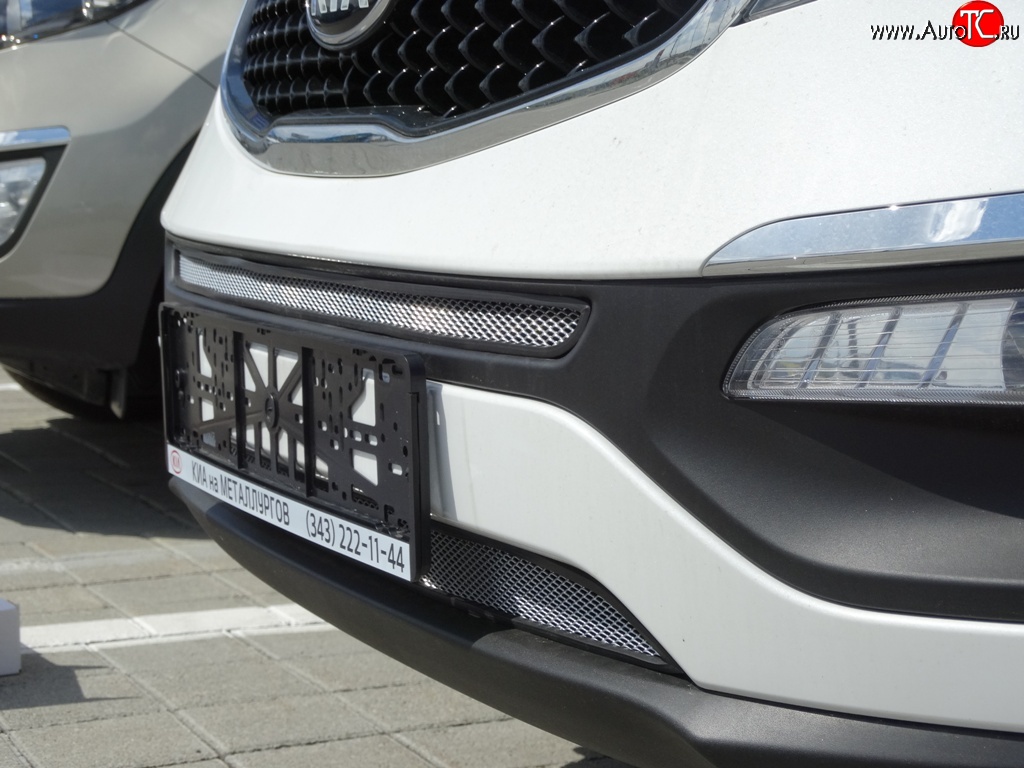 1 539 р. Нижняя сетка на бампер (рестайлинг) Russtal (хром) KIA Sportage 3 SL дорестайлинг (2010-2014)  с доставкой в г. Пермь