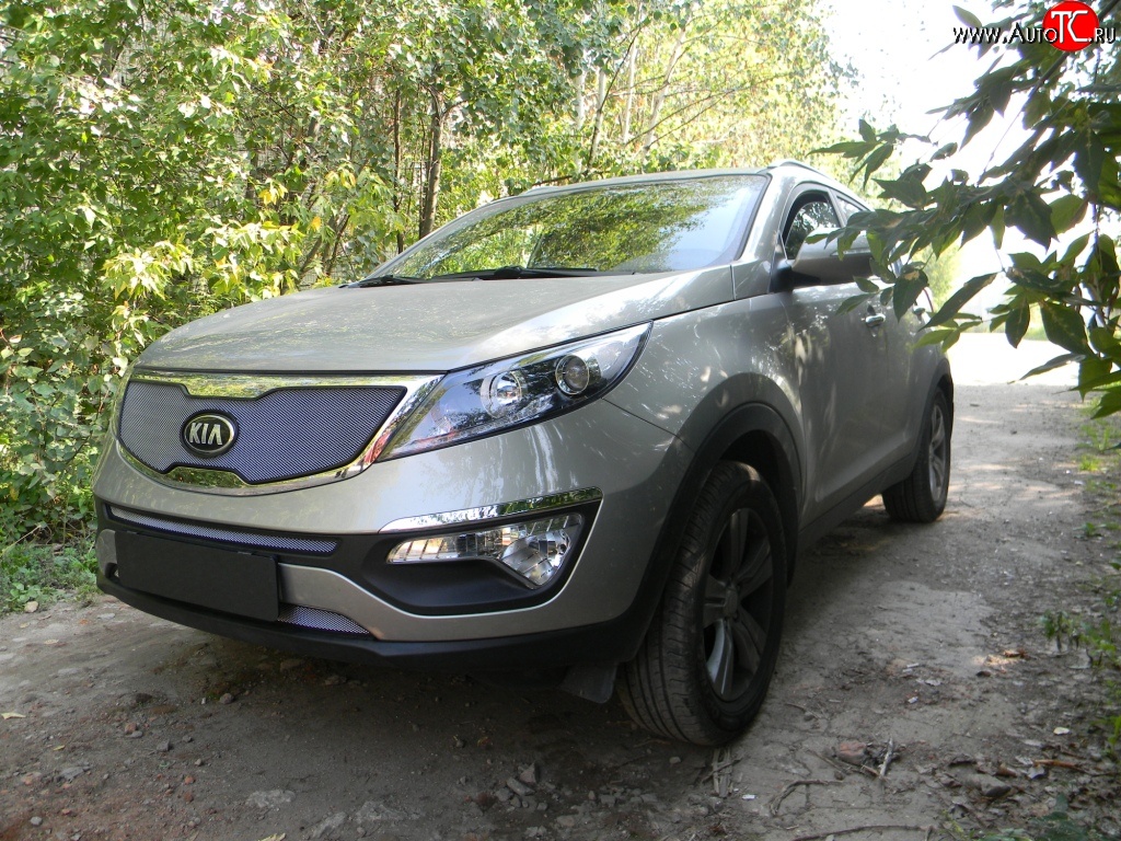 1 539 р. Нижняя сетка на бампер Russtal (хром) KIA Sportage 3 SL дорестайлинг (2010-2014)  с доставкой в г. Пермь