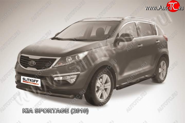 9 499 р. защита переднего бампера из трубы d76 Slitkoff (радиусная) KIA Sportage 3 SL дорестайлинг (2010-2014) (Цвет: серебристый)  с доставкой в г. Пермь