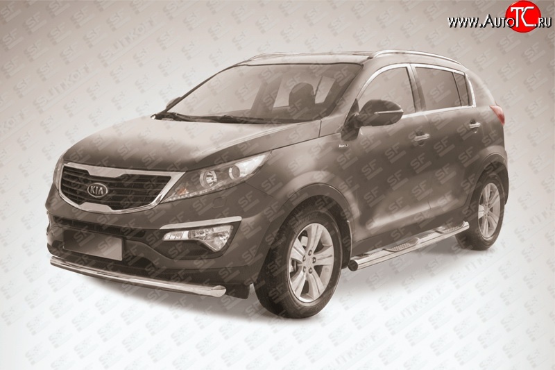13 599 р. Одинарная защита переднего бампера диаметром 76 мм Slitkoff KIA Sportage 3 SL дорестайлинг (2010-2014) (Нержавейка, Полированная)  с доставкой в г. Пермь