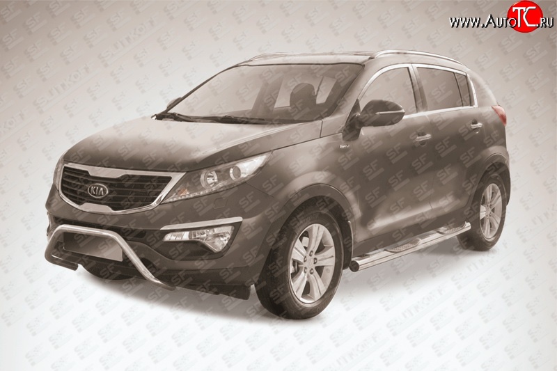 30 649 р. Усиленная защита переднего бампера из трубы диаметром 57 мм Slitkoff  KIA Sportage  3 SL (2010-2014) дорестайлинг (Нержавейка, Полированная)  с доставкой в г. Пермь