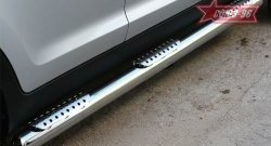 Защита порогов с тремя декоративными элементами Souz-96 (d76) KIA Sportage  3 SL (2010-2016) дорестайлинг, рестайлинг