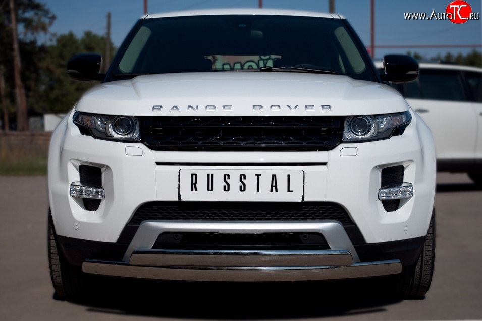 18 549 р. Защита переднего бампера (2 трубыØ75х42 мм, нержавейка) Russtal Land Rover Range Rover Evoque 1 L538 дорестайлинг 5 дв. (2011-2015)  с доставкой в г. Пермь