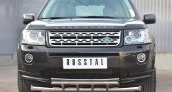 18 649 р. Защита переднего бампера (2 трубыØ63 и 42 мм, нержавейка) SLITKOFF  Land Rover Freelander  L359 (2006-2010) дорестайлинг  с доставкой в г. Пермь. Увеличить фотографию 2