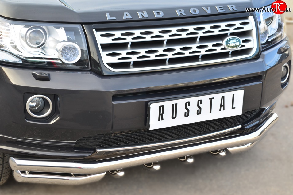 31 799 р. Защита переднего бампера (Ø63 мм с зубами, нержавейка) SLITKOFF  Land Rover Freelander  L359 (2010-2012) 1-ый рестайлинг  с доставкой в г. Пермь