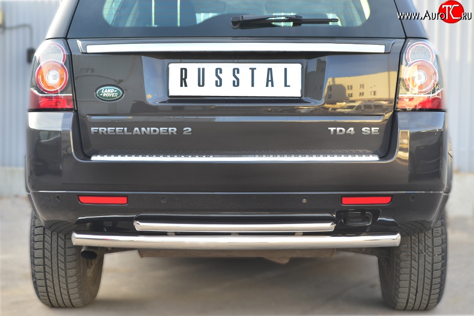 17 999 р. Защита заднего бампера (Ø63 и 42 мм, нержавейка) SLITKOFF  Land Rover Freelander  L359 (2006-2010) дорестайлинг  с доставкой в г. Пермь