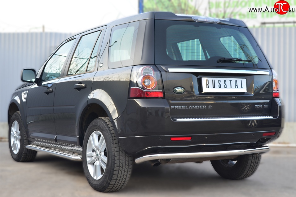 16 749 р. Защита заднего бампера (Ø63 мм волна, нержавейка) SLITKOFF  Land Rover Freelander  L359 (2010-2012) 1-ый рестайлинг  с доставкой в г. Пермь