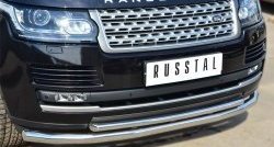 19 399 р. Защита переднего бампера (2 трубыØ63 и 42 мм, нержавейка) SLITKOFF  Land Rover Range Rover  4 L405 (2012-2017) дорестайлинг  с доставкой в г. Пермь. Увеличить фотографию 2