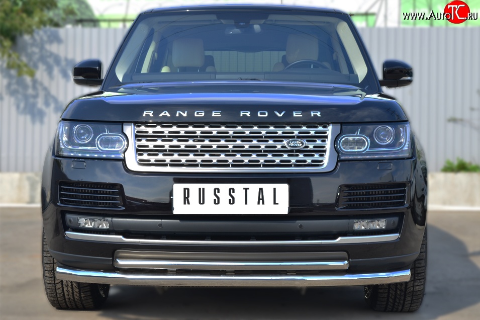 19 399 р. Защита переднего бампера (2 трубыØ63 и 42 мм, нержавейка) SLITKOFF  Land Rover Range Rover  4 L405 (2012-2017) дорестайлинг  с доставкой в г. Пермь