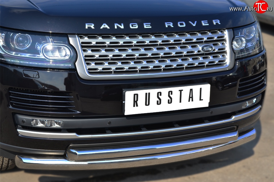 22 099 р. Защита переднего бампера (2 трубыØ76 и 63 мм, нержавейка) SLITKOFF  Land Rover Range Rover  4 L405 (2012-2017) дорестайлинг  с доставкой в г. Пермь