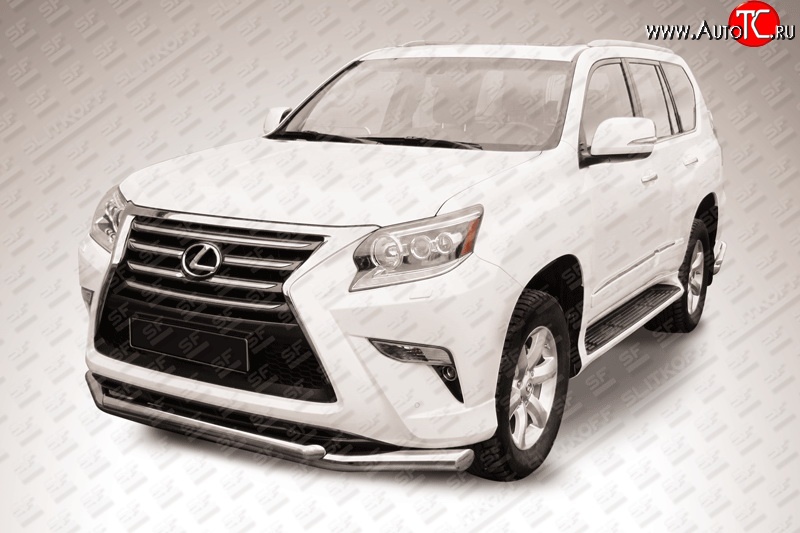 22 999 р. Двойная защита переднего бампера из труб диаметром 76 и 57 мм Slitkoff Lexus GX460 J150 1-ый рестайлинг (2013-2019) (Нержавейка, Полированная)  с доставкой в г. Пермь