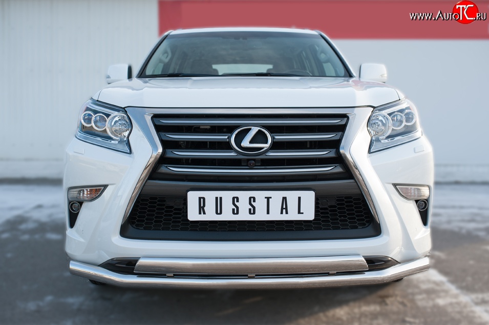 14 849 р. Защита переднего бампера (2 трубы Ø63 и 75х42 мм, нержавейка) Russtal Lexus GX460 J150 1-ый рестайлинг (2013-2019)  с доставкой в г. Пермь