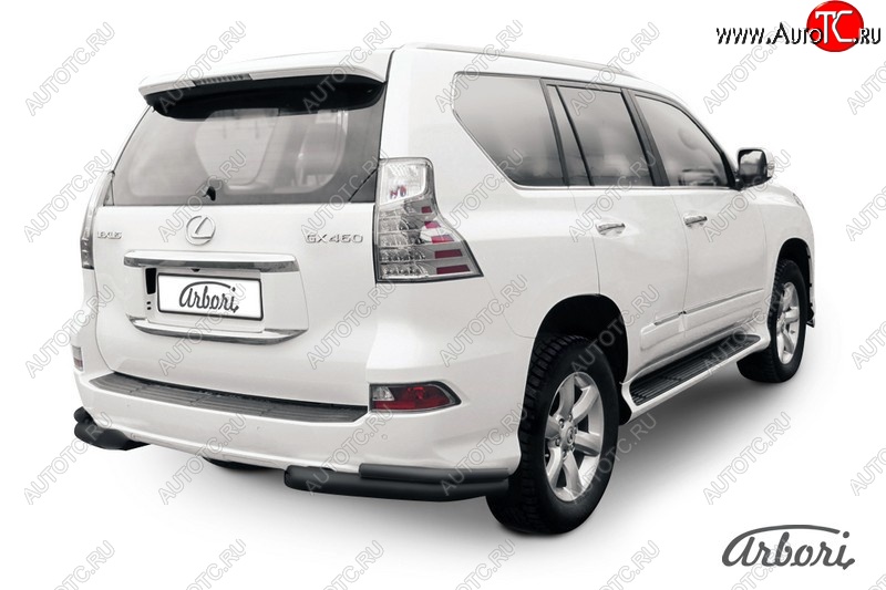 10 979 р. Защита заднего бампера Arbori (уголки, черная, 2 трубы d76 и 42 mm). Lexus GX460 J150 дорестайлинг (2009-2013)  с доставкой в г. Пермь