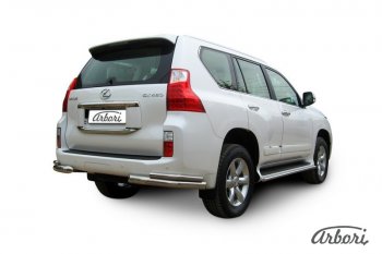 21 329 р. Защита заднего бампера Arbori (уголки, нержавейка, 2 труба d76 и 42 mm). Lexus GX460 J150 дорестайлинг (2009-2013)  с доставкой в г. Пермь. Увеличить фотографию 2