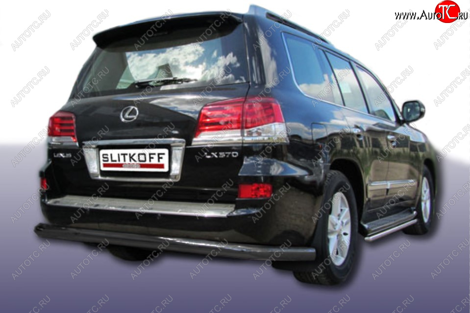 16 849 р. Защита заднего бампера Slitkoff (Ø 76 мм) Lexus LX570 J200 1-ый рестайлинг (2012-2015) (Сталь с полимерным покрытием. Цвет: черный)  с доставкой в г. Пермь
