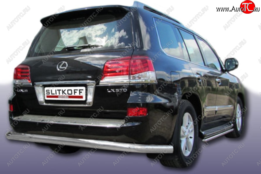 16 849 р. Защита заднего бампера Slitkoff (Ø 76 мм)  Lexus LX570  J200 (2012-2015) 1-ый рестайлинг (Сталь с полимерным покрытием. Цвет: серебристый)  с доставкой в г. Пермь
