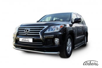 18 269 р. Защита переднего бампера Arbori (черная, 1 труба d76 mm).  Lexus LX570  J200 (2012-2015) 1-ый рестайлинг  с доставкой в г. Пермь. Увеличить фотографию 2