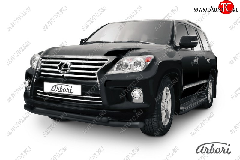 15 389 р. Защита переднего бампера Arbori (черная, 2 трубы d76 и 57 mm) Lexus LX570 J200 1-ый рестайлинг (2012-2015)  с доставкой в г. Пермь