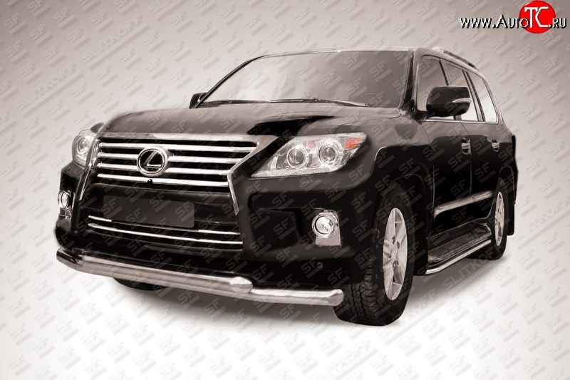 24 949 р. Двойная защита переднего бампера из труб диаметрами по 76 мм Slitkoff  Lexus LX570  J200 (2012-2015) 1-ый рестайлинг (Нержавейка, Полированная)  с доставкой в г. Пермь