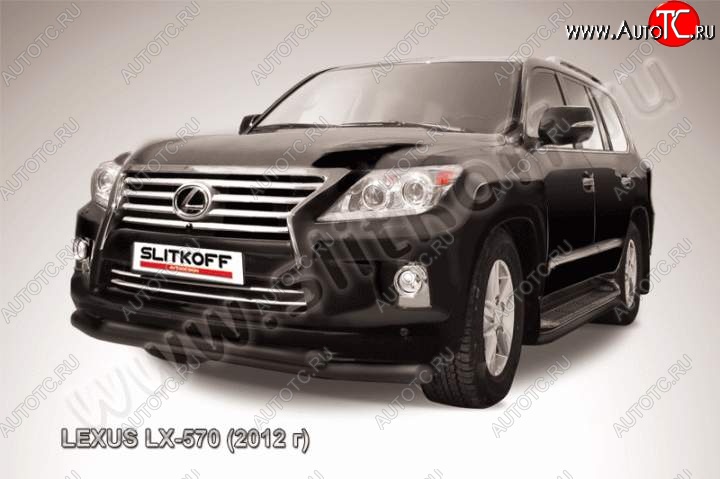 15 699 р. Защита переднего бампера из труб d76+57 Slitkoff (двойная) Lexus LX570 J200 1-ый рестайлинг (2012-2015) (Цвет: серебристый)  с доставкой в г. Пермь