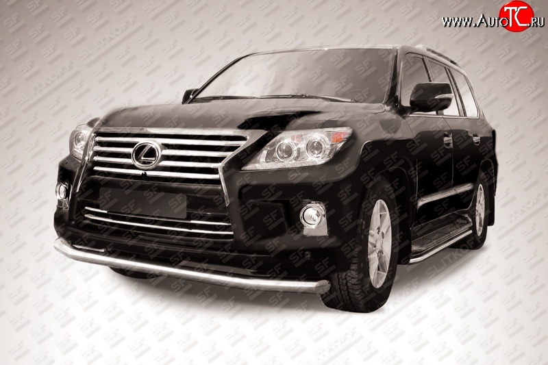 16 849 р. Одинарная защита переднего бампера из трубы диаметром 76 мм Slitkoff Lexus LX570 J200 1-ый рестайлинг (2012-2015) (Нержавейка, Полированная)  с доставкой в г. Пермь