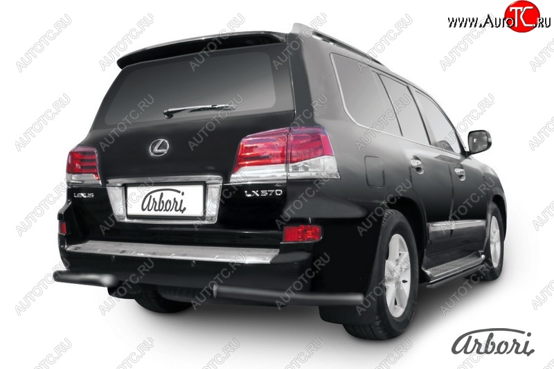 9 719 р. Защита заднего бампера Arbori (уголки, черная, 1 труба d76 mm). Lexus LX570 J200 1-ый рестайлинг (2012-2015)  с доставкой в г. Пермь
