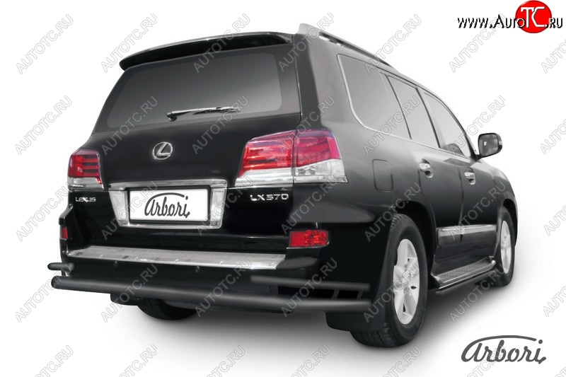 13 499 р. Защита заднего бампера Arbori (черная, 2 трубы d76 и 42 mm). Lexus LX570 J200 1-ый рестайлинг (2012-2015)  с доставкой в г. Пермь