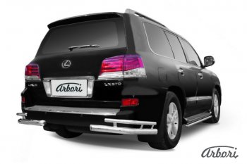 Защита заднего бампера Arbori (уголки, нержавейка, 2 труба d76 и 42 mm). Lexus LX570  J200 (2012-2015) 1-ый рестайлинг