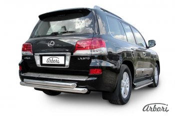 25 289 р. Защита заднего бампера Arbori (нержавейка, 2 трубы d76 mm).  Lexus LX570  J200 (2012-2015) 1-ый рестайлинг  с доставкой в г. Пермь. Увеличить фотографию 2