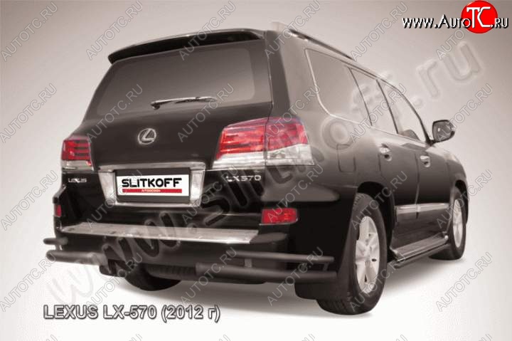 15 649 р. Защита заднего бампера из уголков d76+d42 Slitkoff (двойные) Lexus LX570 J200 1-ый рестайлинг (2012-2015) (Цвет: серебристый)  с доставкой в г. Пермь